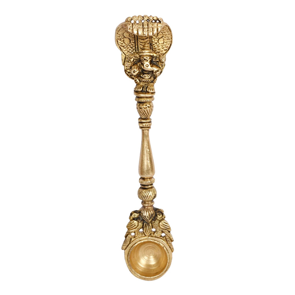 Artvarko Brass Ganesha Havan Spoon Idol Sheshnaag Ganesh Achmani Spoon for Hawan Kund Ghee Pooja 6.5 Inch
