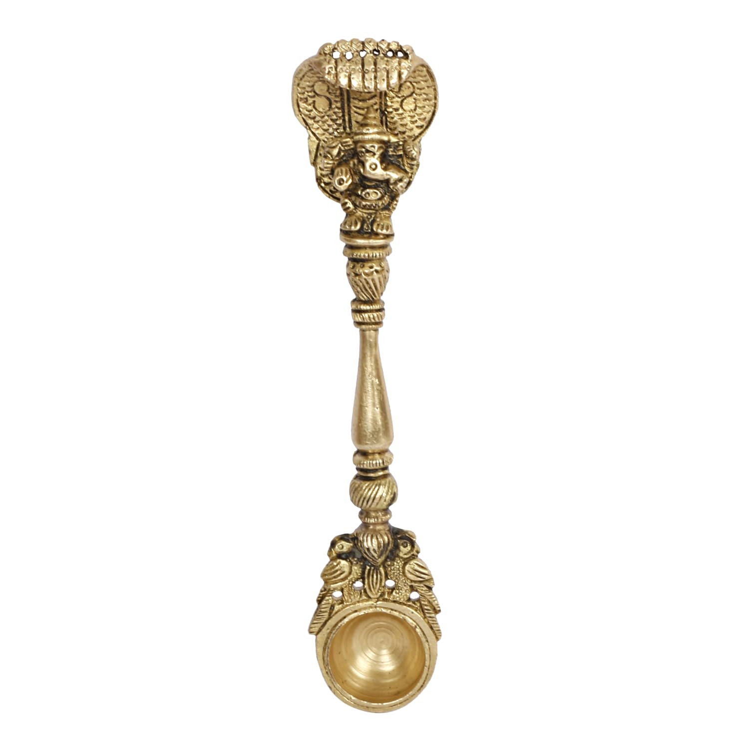 Artvarko Brass Ganesha Havan Spoon Idol Sheshnaag Ganesh Achmani Spoon for Hawan Kund Ghee Pooja 6.5 Inch