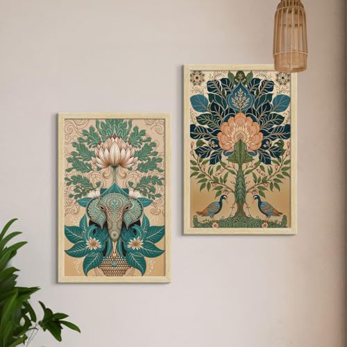 ArtX Madhubani Art Paintings with Frame for Home Decor, Living Room, Multicolor, Set of 2 AXII-23-MDB ArtX