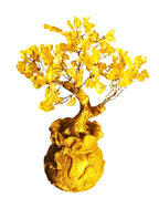 Sasha ES Citrine Crystal Money Bag Tree for Wealth, Prosperity & Good Luck, Gold Decorative Feng Shui Tree