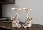 KridayKraft Elephant Candle Holders Set of 2 Pcs- Decorative Cast Aluminum Figurine Pillar Stands - Lucky Elephant Statues for Home Decor, Living Room, Gifting - Raised Trunk Design