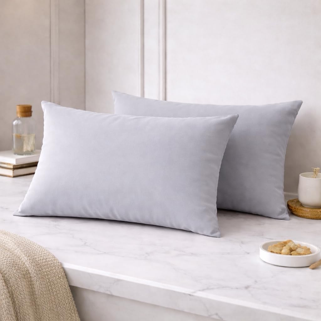 THE HOME STYLE Solid Cotton Feel Pillow Covers (18 x 28 inches, Set of 2 Pcs) | 300 TC | Super Soft & Smooth (Pearl Grey)