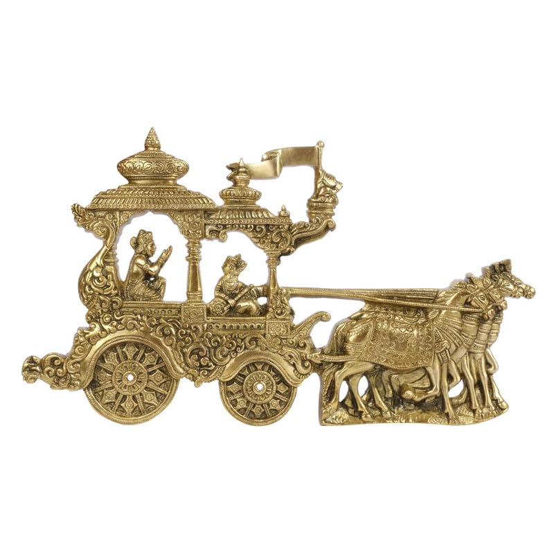 SVARUP Brass Arjun Rath with Krishan Ji wall Hanging in Gold Color 13 Inch
