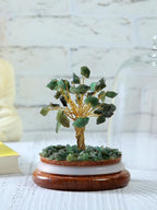 Luxe Art Handcrafted Aventurine Crystal Wish Tree with Glass Dome, 12 cm Decorative Feng Shui Gemstone Tree for Home Office, Wooden Base
