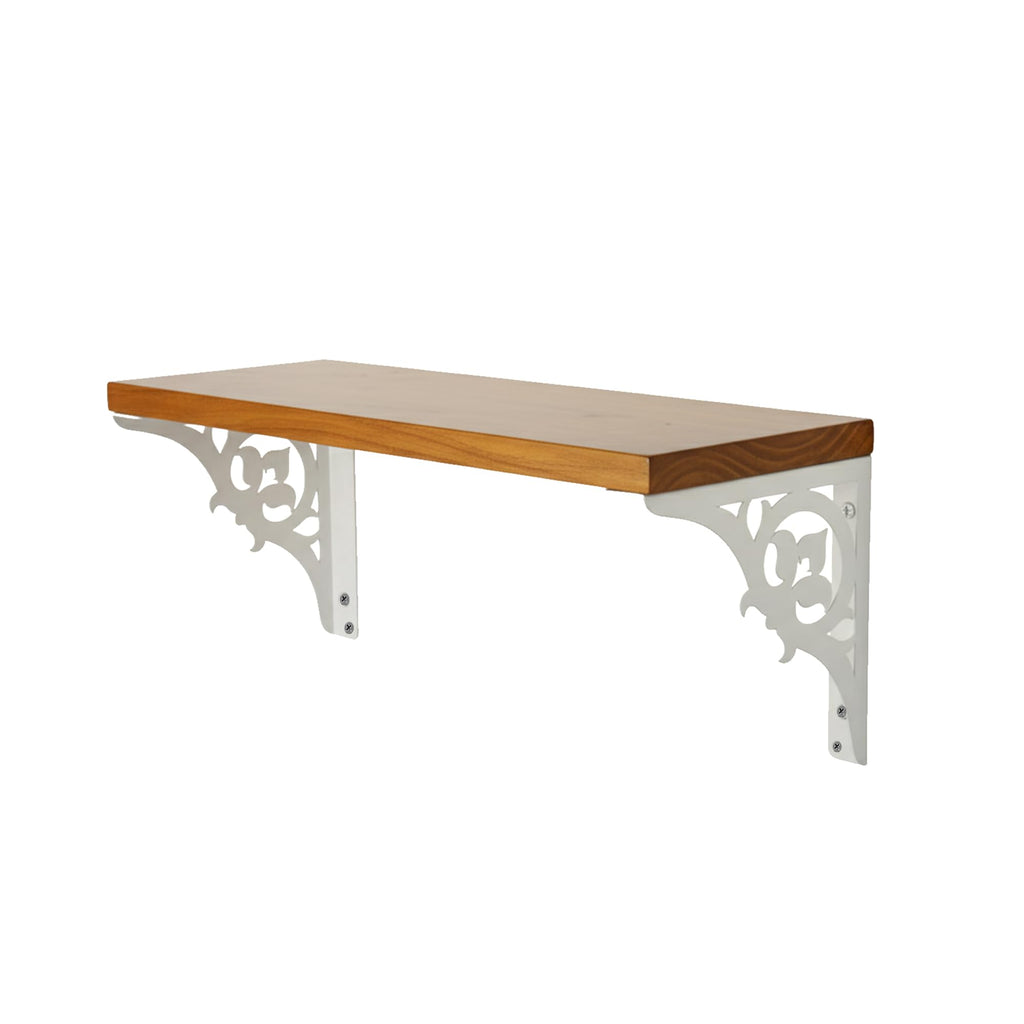 Spillbox Wooden Pooja Home Temple|White Metal Shelf |Wall Mountable|Easy Screw Assembly|Home Temple for Puja Room |Pooja Stand | Mandir-SINGLE FLORAL (White small)