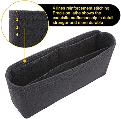 SYUTAM Women Felt Fabric Purse Organizer Inserts for Ladies Shoulder Handbag, Tote, Hobo Bag & Divider, Multiple Compartment (Black) (11x2.2x6) (Size - Medium MG)