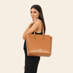 The Gusto Beyond Plus - Premium Vegan Leather Tote Bag for Women, Big Size, Tan | Stylish Handbag for women with Zip Closure | Fit for Office Bag, College, Travel Use | Handcrafted in India