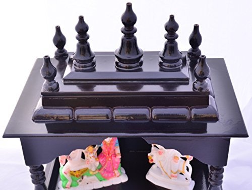 Jodhpur Handicrafts Wooden Home Temple Mandap with Bulb Marble Temple Mandir for Home Wall Mounted