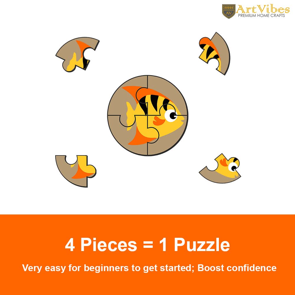 Artvibes Cute Fishes Premium Wooden Puzzles for Kids | Jigsaw Puzzles for Kids Age 2-5 | 4 Piece Puzzles | Toddlers Wooden Puzzle (PZ_609NN), Set of 6