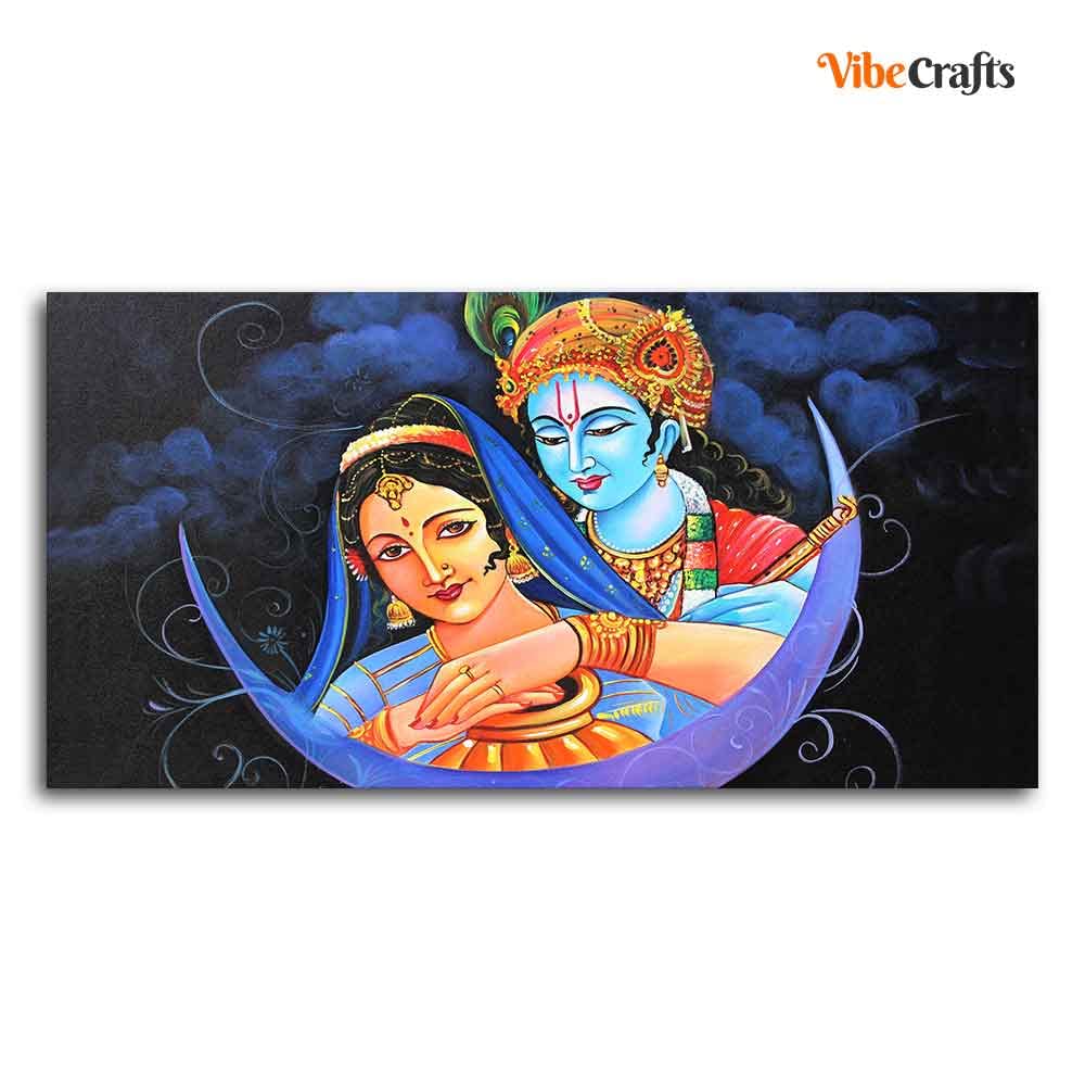VIBECRAFTS Canvas Paintings for Living Room Drawing Room Radha krishna Canvas Wall Painting Fitted With Wooden Frame For Home | Office | Living Room | Gift (PTVCH_2484)