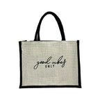 JUTEKA Unisex-Adult Quote Printed Jute Bag For Lunch, Office, Grocery, Picnic, Tiffin, Shopping Hand Bag With Padded Cotton Handles (White)
