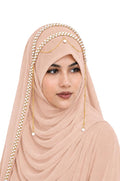 AL NOOR HIJAB Women's Pearl Chain Stone Hijab Scarf WIth Chiffon Dupatta