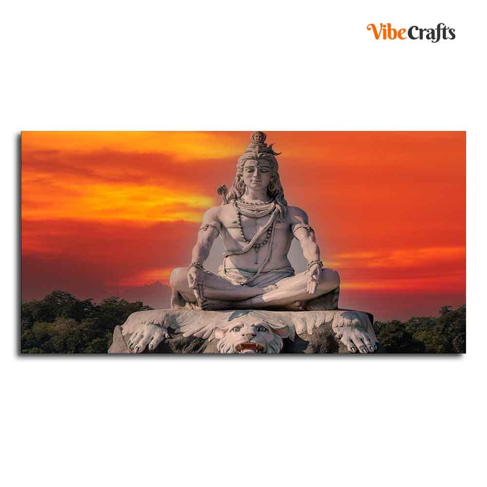 VIBECRAFTS Canvas Paintings for Living Room Drawing Room Shiva Meditating Canvas Wall Painting Fitted With Wooden Frame For Home | Office | Living Room | Gifts (PTVCH_2545)(48 x 24 Inches)