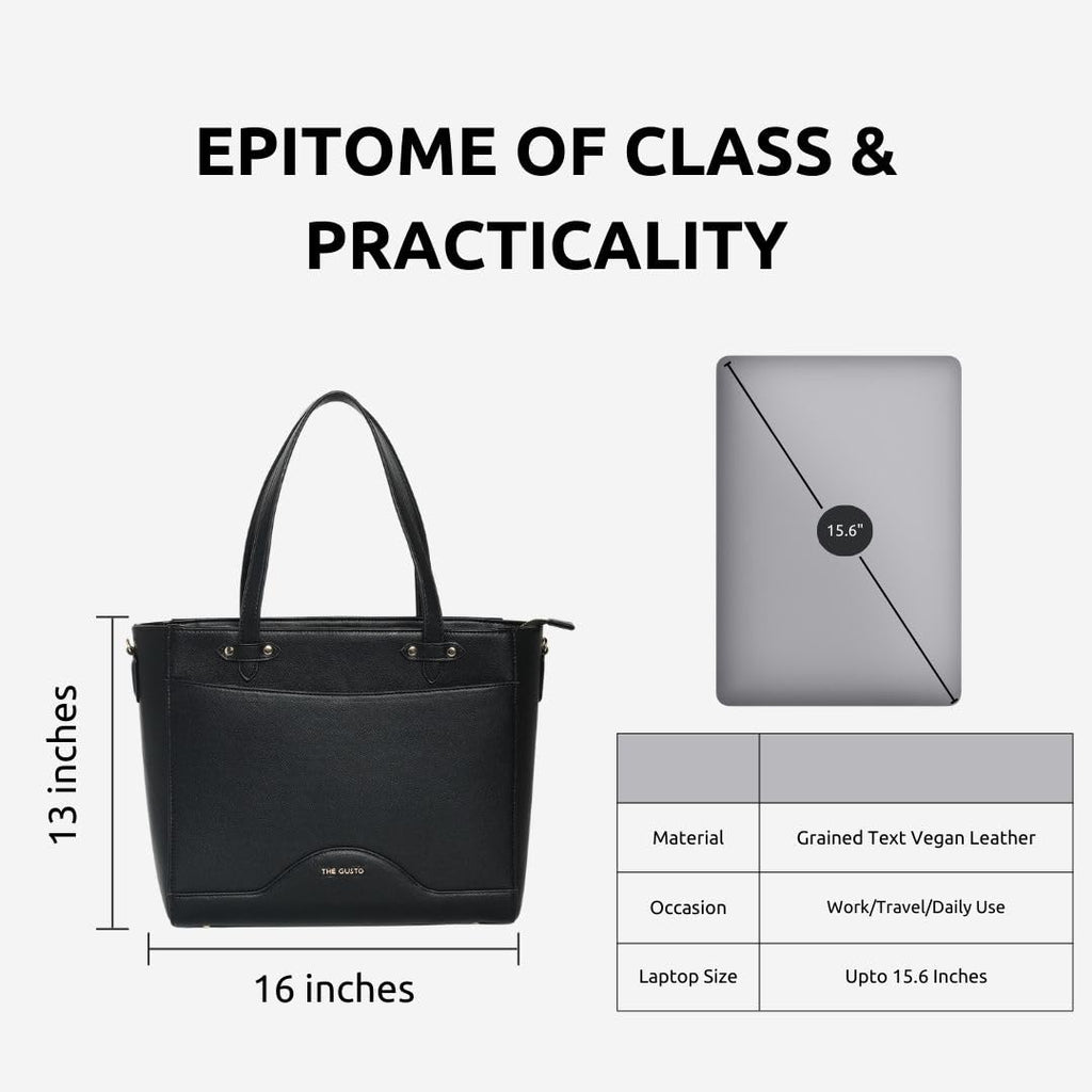 The Gusto Ardor - Premium Vegan Leather Tote Bag for Women | Stylish Hand Bag/Shoulder Bag with Zip, Fits upto 15.6 Laptop | Office, Casual, College Use | Detachable Sling, Handcrafted