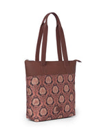 ZOUK Jodhpur Damask Motif Printed Women's Jute Handcrafted Vegan Leather Black Everyday Tote