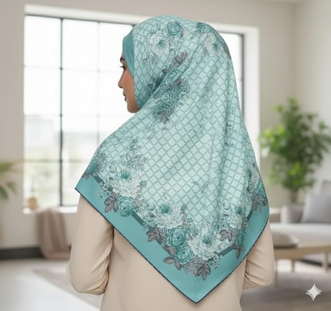 Khodalflux Women’s Muslim Hijab Printed Headscarf | Soft Breathable Modest Scarf for Daily, Prayer & Occasion Use (Sky Blue)