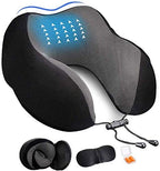 SKYLOFTS 100% Cotton Blue Neck Pillow for Boys Car, Train, Flight, Bus - Microfibre Travel Cushions with Sleeping Eye Mask- Kids