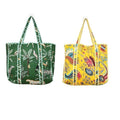 Yda fashion Handmade Quilted Cotton Tote Bag – Large Travel Shoulder Bag with Pockets, Lightweight & Durable – Stylish Printed Handbag for Daily uses (Pack of 2) (Multicolor1)
