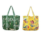 Yda fashion Handmade Quilted Cotton Tote Bag – Large Travel Shoulder Bag with Pockets, Lightweight & Durable – Stylish Printed Handbag for Daily uses (Pack of 2) (Multicolor1)
