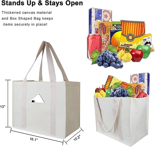 Metsi Reusable Canvas Tote Bag, Large Heavy Duty Cotton Grocery Bag with Handle, Foldable DIY Gift Bag for Shopping, Beach, Gym, Crafts, and Everyday Use, Beige, Pack of 1