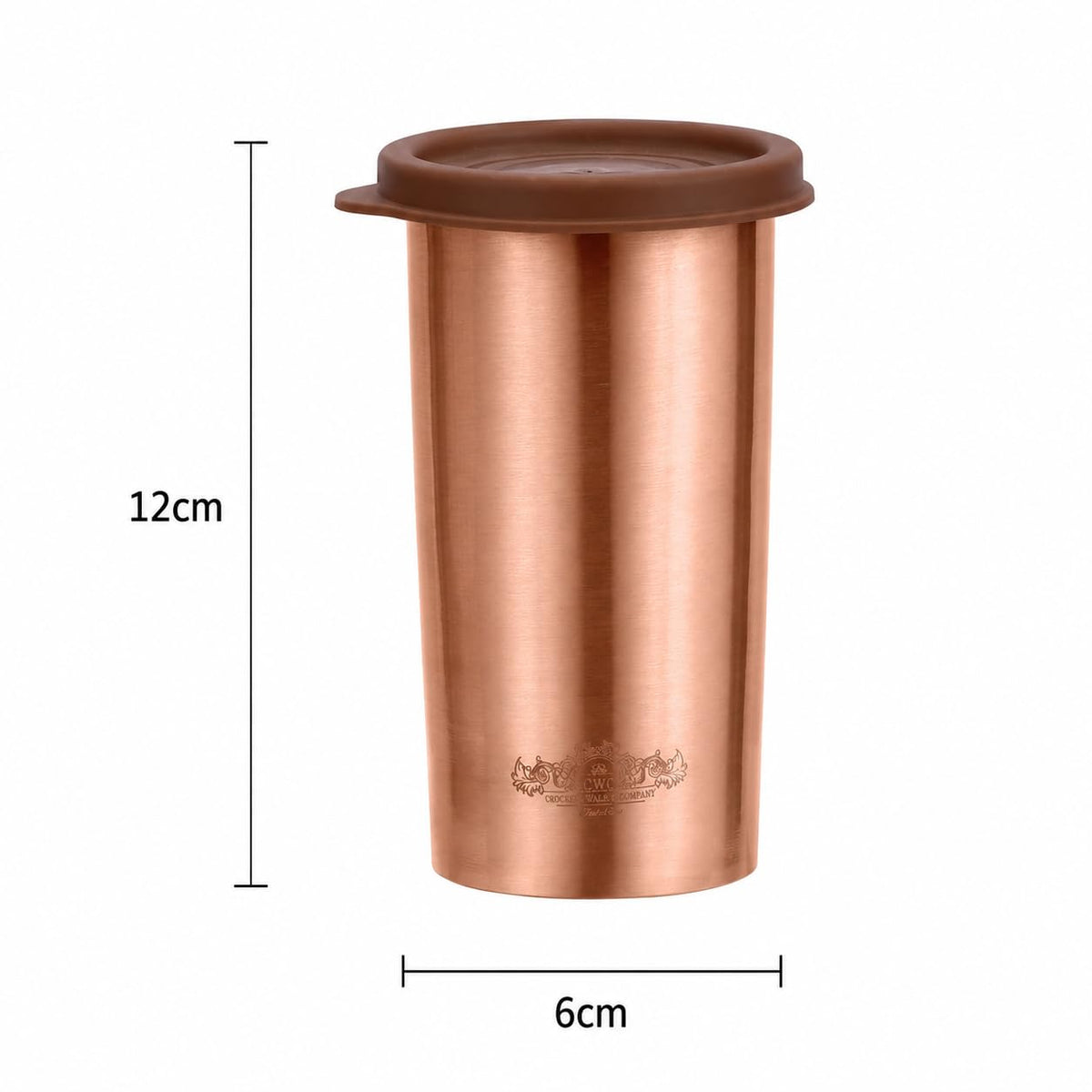 cWc Copper Water Tumbler with Lid, 480ml | 100% Pure Copper Drinking Glass | Leak-Proof, BPA-Free | Ayurvedic Water Storage Cup for Daily Hydration | Office, Travel & Home Use