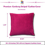 RD TREND® Cushion Cover Set of 5, Decorative Sofa Living Room Home Square Cushion Covers 24 Inch x 24 Inch, Aesthetic Corduroy Striped Double Sided (Magenta)