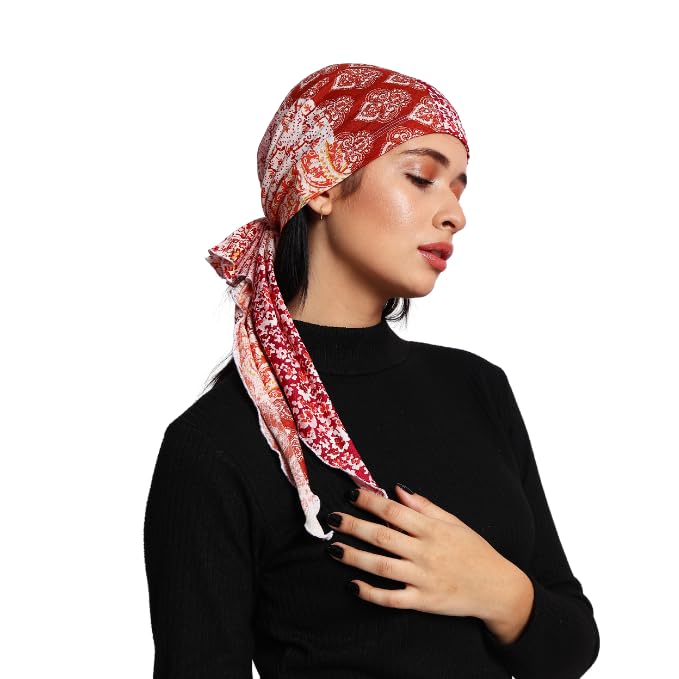 The Headscarves Women’s Cotton Printed Pre-Tied Headscarf for Chemo Hair Loss – Stylish Chemo Headwear, Soft Cotton Hijab Wrap, Bamboo Turban Scarf, Breathable Cancer Head Cover Free Size