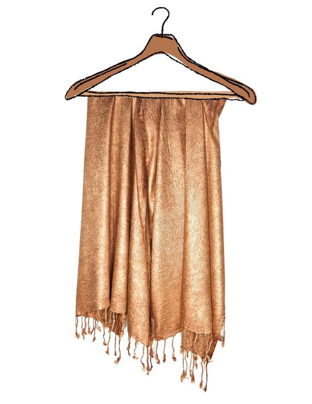 Chandwasia Crinkle Textured Fashion Scarf Shawl Wrap | For Travel Party Neck Styling And Daily Outings | Soft Lightweight Fabric Fringed Wrinkled Texture Long Stole Accessory For Women - Golden Beige