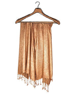 Chandwasia Crinkle Textured Fashion Scarf Shawl Wrap | For Travel Party Neck Styling And Daily Outings | Soft Lightweight Fabric Fringed Wrinkled Texture Long Stole Accessory For Women - Golden Beige