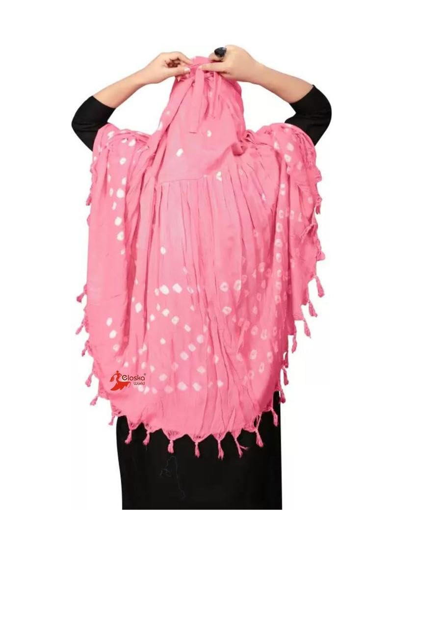 KITDAO Cotton Long Scarf Cum Mask scarves Usable for vehicle Driver White Printed Design Universal Size For Girl,Women Breathable Sun Protection Light Weight Cotton Fancy Scarf PINK BANDHANI SCARF