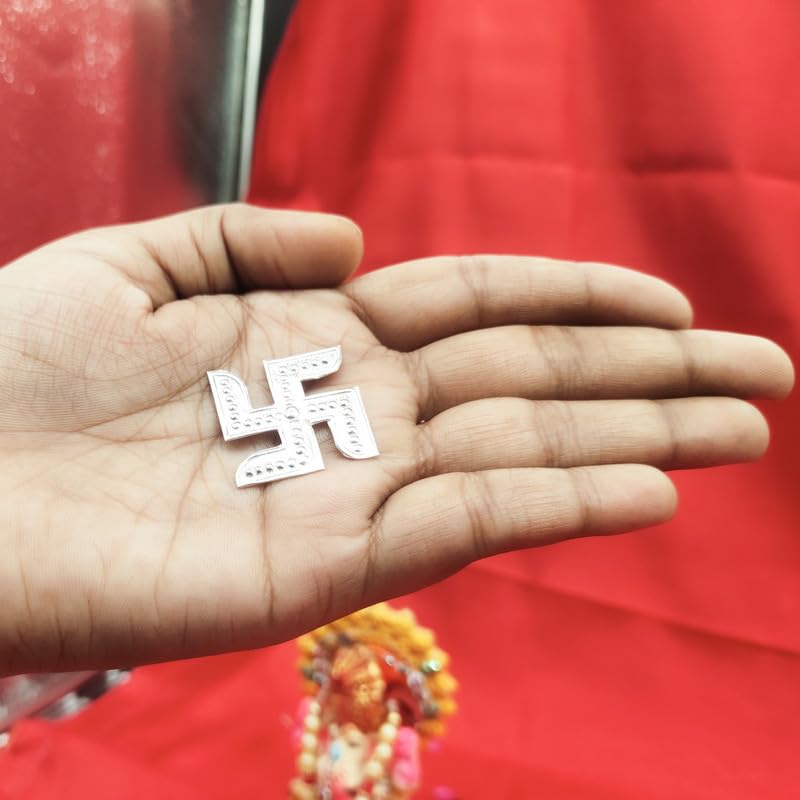 DOKCHAN Silver Swastik - Lucky and Decorative Item for House and Work, Signifying Wealth and Fortune (Size : L-2.5cm * W-2.5cm * H-0.1cm | Weight : 1.5gm Approxe)