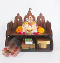 Bindian Wooden Home Temple/Mandir for Wall & Table | Pre-Laminated Dark Brown MDF Board | Ideal for Pooja Ghar, Office Desk & Small Spaces | Durable 4.2mm Thickness | H 8 x L 9 with 2.5 Storage