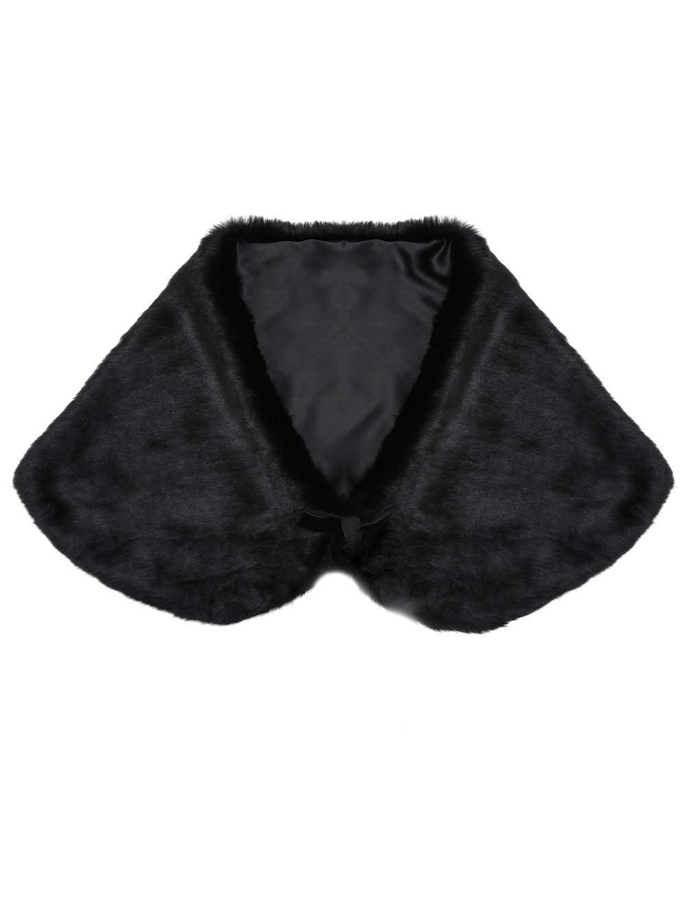 Sakytal Women's Black Faux Fur Shawl Wrap for Bride and Bridesmaid, One Size