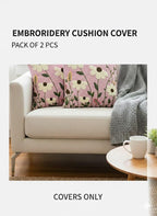 CASA-NEST Linen Embroidery Cushion Cover, Size -16x16 inch, Pack of 2 pc, Decorative Sofa Cushion (Pink, 2)