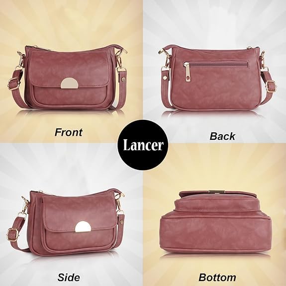 LANCER Hobo Crossbody Shoulder Bag for Women & Girls – Stylish Tote Sling Handbag with Adjustable Strap | Ladies Purse, Travel Casual Office Bag (Peach)