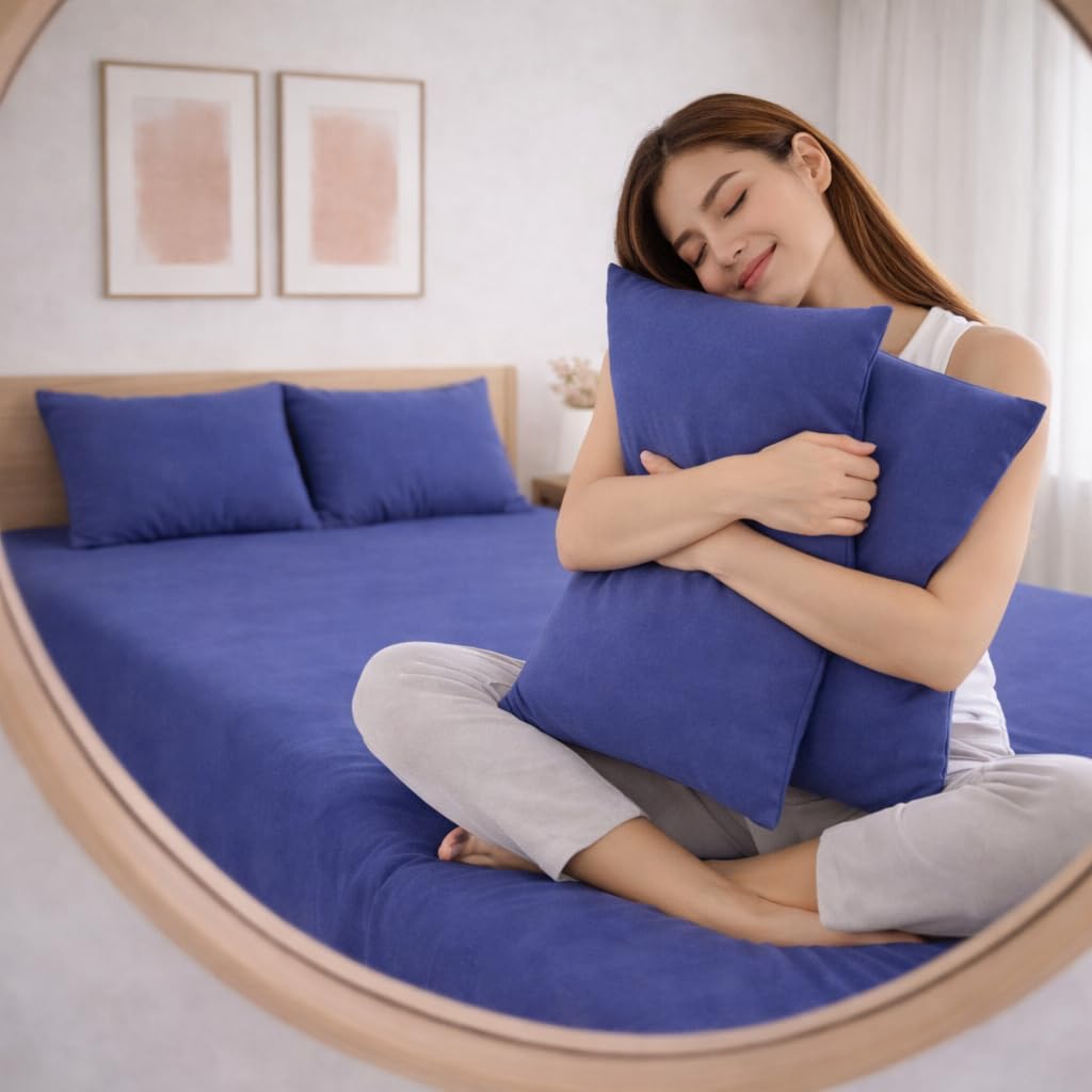 THE HOME STYLE Solid Cotton Feel Pillow Covers (18 x 28 inches, Set of 2 Pcs) | 300 TC | Super Soft & Smooth (Blueberry)