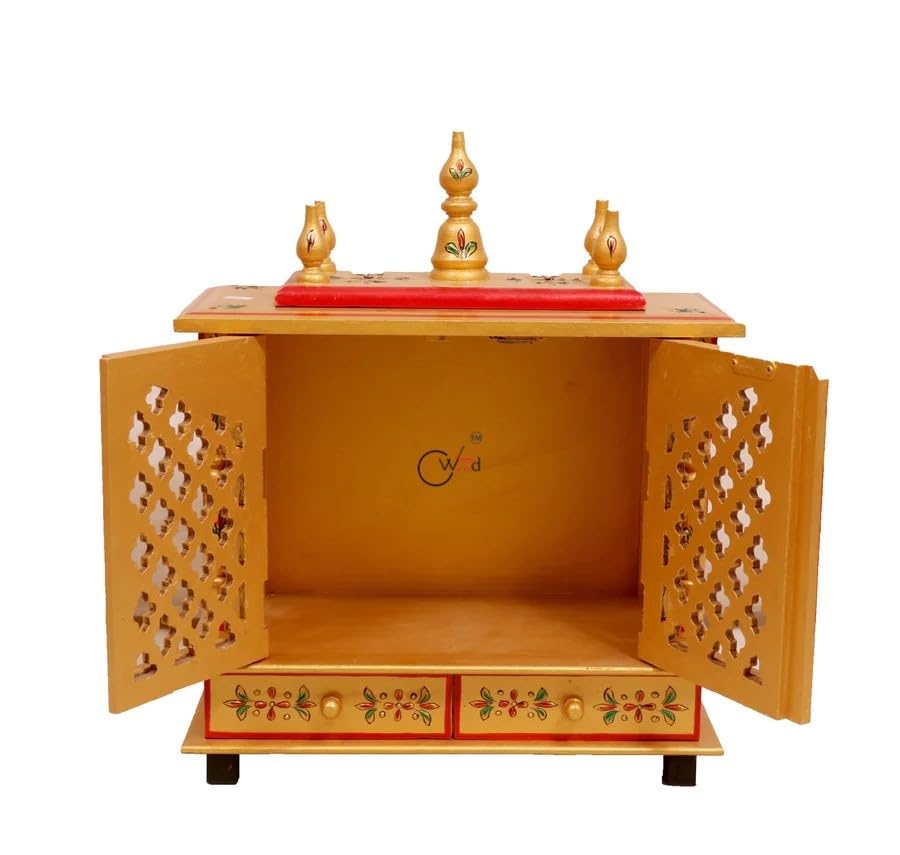 Wood To Cart Beautiful MDF Wooden Temple/Pooja Mandir for Home and Office/Wall Mounted Temple/Puja Stand(Gold - 18x9x22 inches)