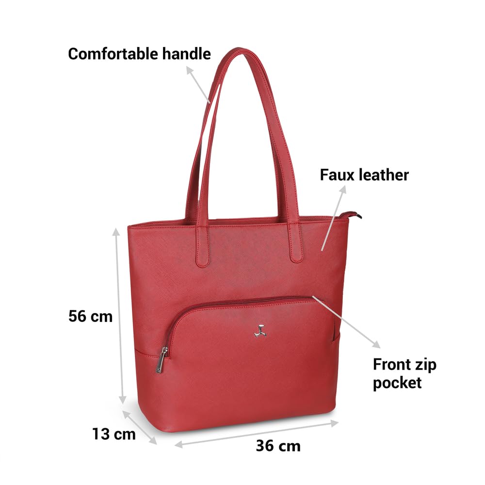 Mochi Women Maroon Faux Leather Tote Bag with Front and Back Zip Pockets (66-327)