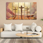 VIBECRAFTS Jesus Cross with Moon Dark Background Five Pieces Canvas Wall Painting For Home|Office|Living Room|Gift (PTVC5Pcs4_8588)