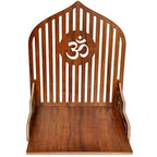 Gojeeva Wood Hand Crafted Om Pattern Home Temple for Puja Temple for Home and Office l Puja Stand l Wooden Mandir l Puja Shelve, (Brown) (Pack of 1)