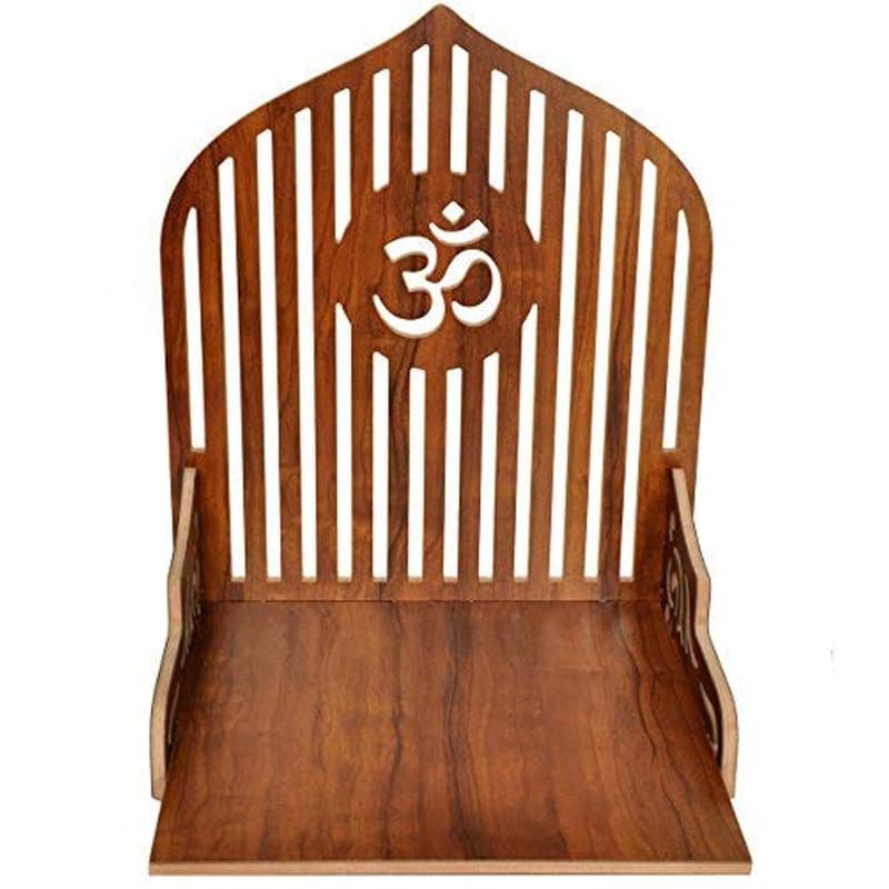 Gojeeva Wood Hand Crafted Om Pattern Home Temple for Puja Temple for Home and Office l Puja Stand l Wooden Mandir l Puja Shelve, (Brown) (Pack of 1)