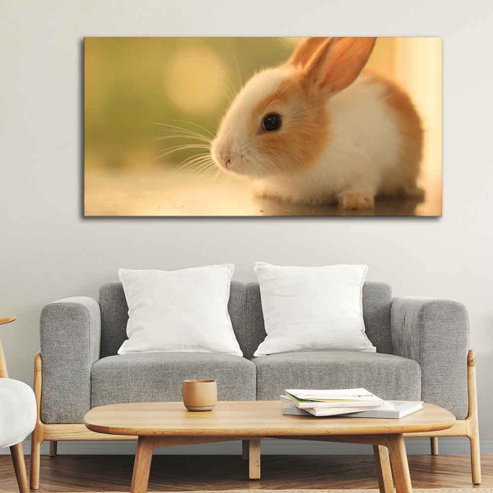 VIBECRAFTS Canvas Paintings for Living Room Drawing Room Premium Cute White & Brown Bunny Canvas Wall Painting Wall Painting Fitted with Wooden Frame for Home | Office | Gift (PTVCH_2319)