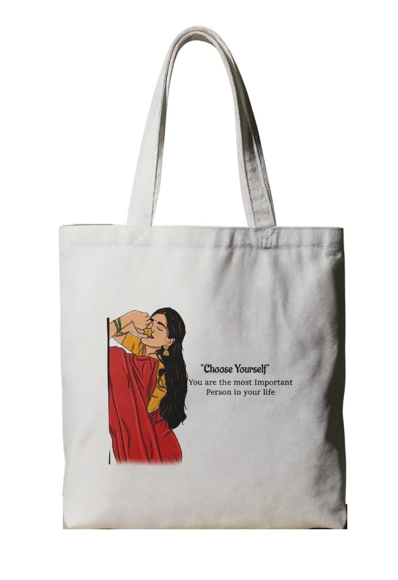 Reusable Cotton Fabric Motivational Quote Print Tote Bag Ideal for Travel Shopping College & Office Use
