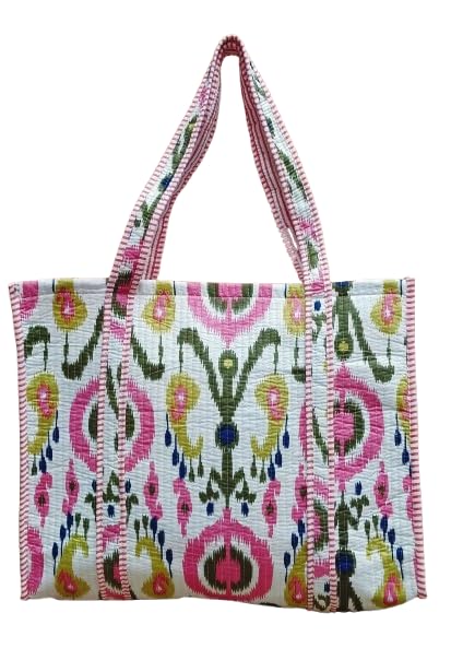 HOUSE OF GULAB Tote Bag for Women Stylish Canvas Handbag with Long Handle Inside Pocket Shoulder Bag Ladies Large Shopping College Office Travel Tote Bag for Girls Daily Use Fashion Bag (Pink & White)