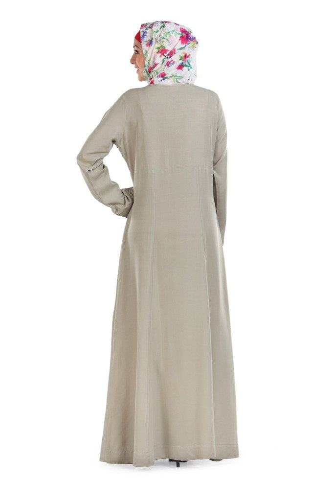 Momin Libas Pleated Yoke Silver Gray Colored Abaya & Burkha-Large…