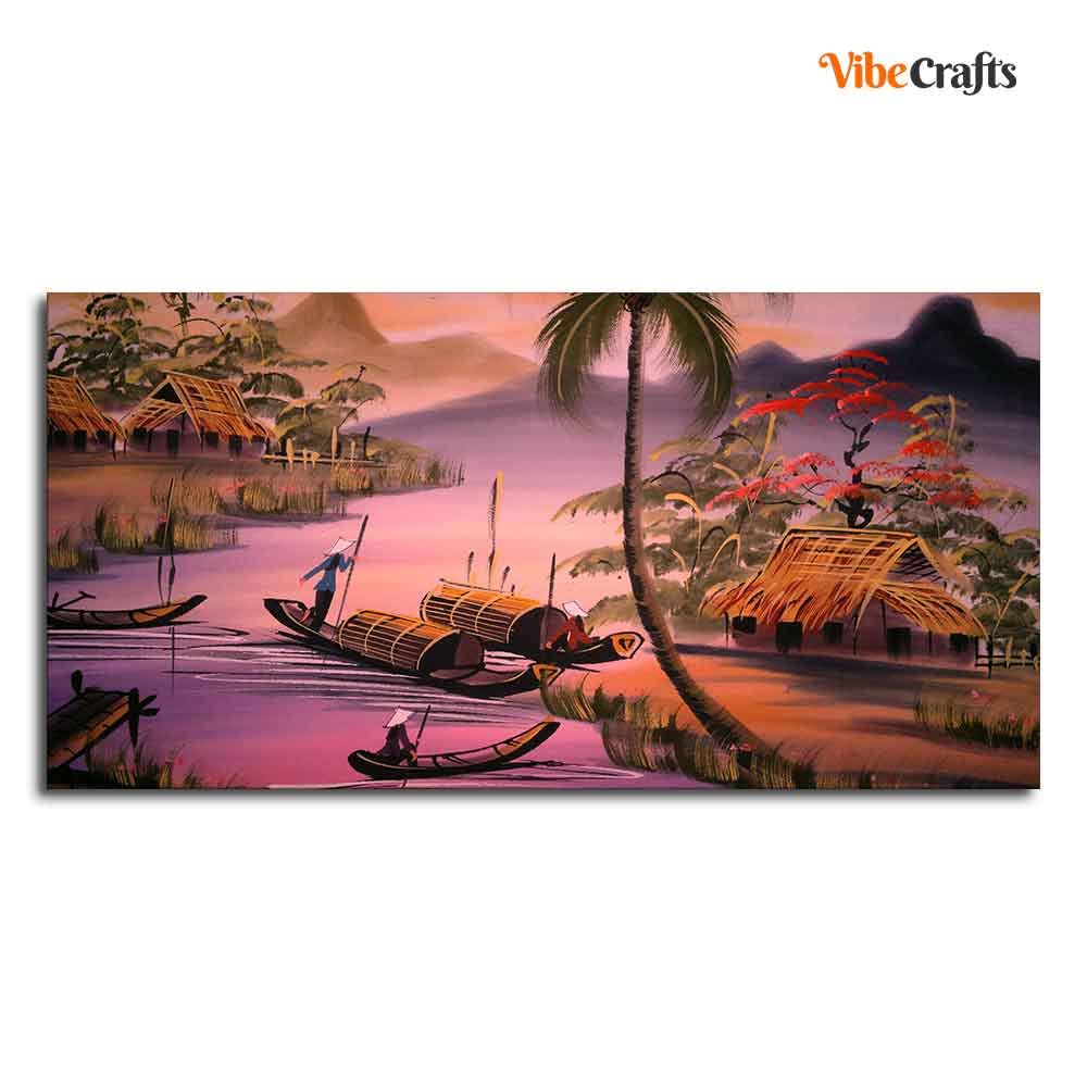 VIBECRAFTS Canvas Paintings for Living Room Drawing Room Beautiful Sunset Scenery Canvas Big Wall Painting Fitted With Wooden Frame for Home | Office | Gift (PTVCH_2332N)