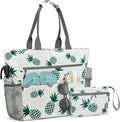 hirTa Gab Tote Bag with Makeup Pouch for Teacher Women Office Girls Work Multipurpose HandBag Mostly Use for Travel Grocery Beach Hobo Diaper Changing Pool Bag (White PineApple)