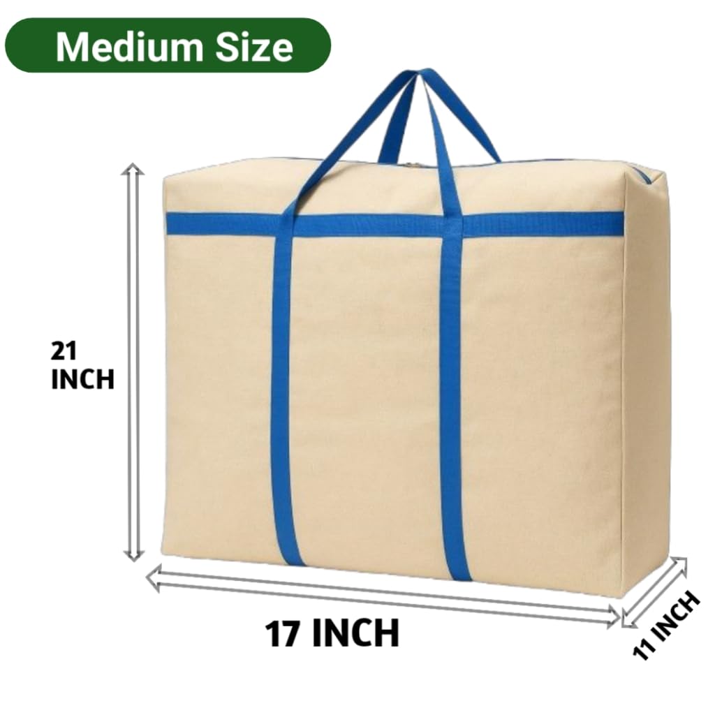 Large Cotton Canvas Shopping Bag, 24x22x10 Inches, Black and Blue Check Pattern, Reinforced Handles, 150L Capacity