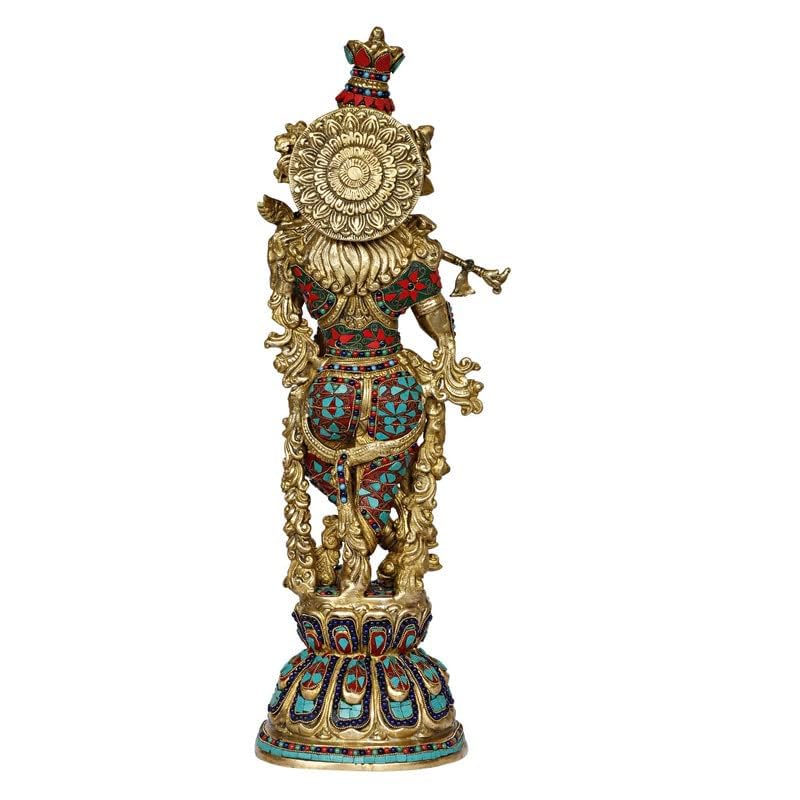 SVARUP Brass Krishna Murti in Multicolor Height 29 Inch