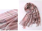 Alexvyan Winter Pink with Line Check Stole Warm Long Stoles Shawls Long Big Checked Scarves Woolen Women Casual Scarf Soft Wrap for Casual Formal Occassions- 200CM*70CM